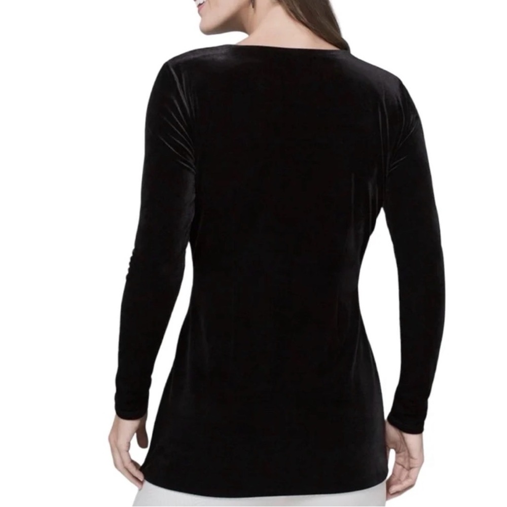 White House Black Market Black Velvet Long Sleeve Cross Front Tunic size Medium - Picture 3 of 5